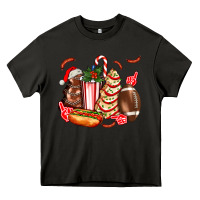 Christmas Tree Cake American Football  Ball And Hot Dogs Ado Heavy Core Tee | Teevron
