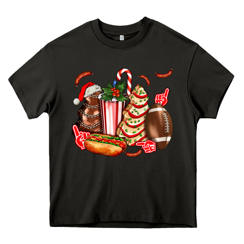 Christmas Tree Cake American Football  Ball And Hot Dogs Ado Heavy Core Tee by AdoDesignShop | Teevron