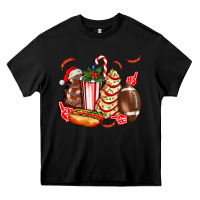 Black Christmas tree cake American football  ball and hot dogs ado Heavy Core Tee - AdoDesignShop