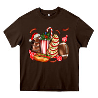 Chocolate Brown Christmas tree cake American football  ball and hot dogs ado Heavy Core Tee - AdoDesignShop