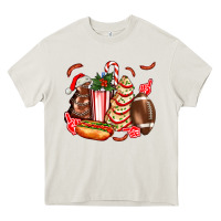 Cream Christmas tree cake American football  ball and hot dogs ado Heavy Core Tee - AdoDesignShop
