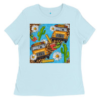 Baby Blue school bus seamless pattern Ladies Tee - BundleAndBundleShop