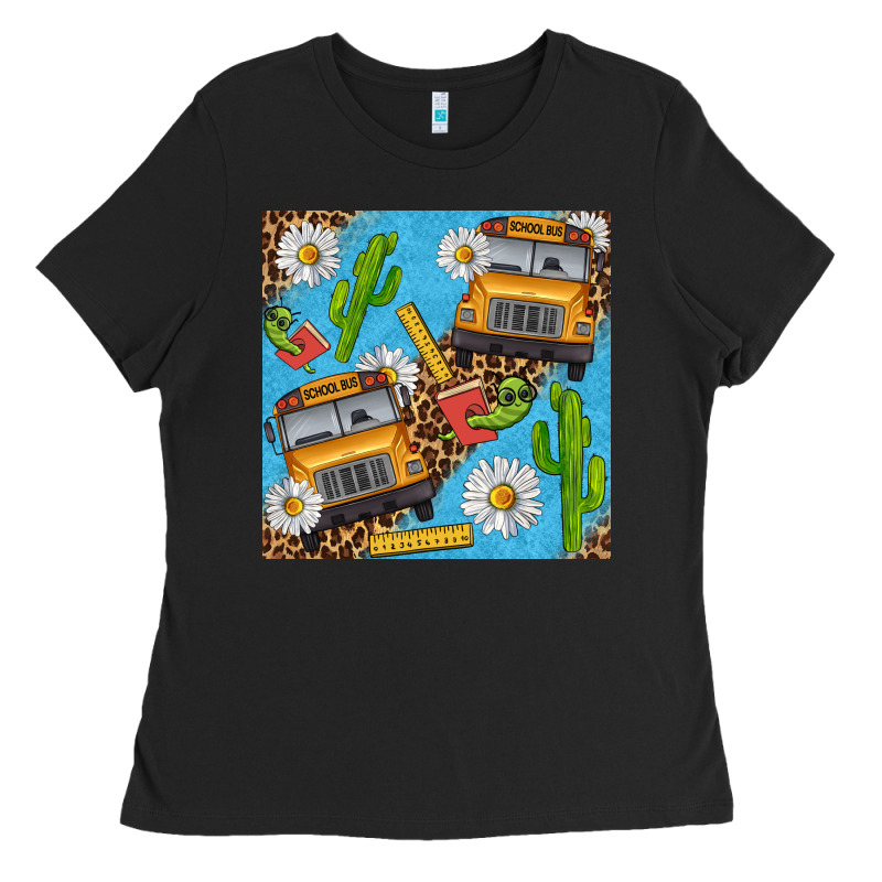 School Bus Seamless Pattern Ladies Tee by BundleAndBundleShop | Teevron