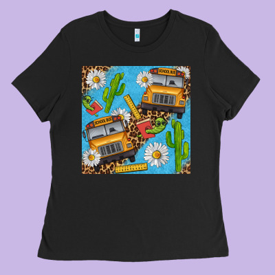 School Bus Seamless Pattern Ladies Tee Designed By Bundleandbundleshop