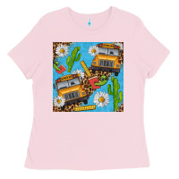 Bubblegum Pink school bus seamless pattern Ladies Tee - BundleAndBundleShop