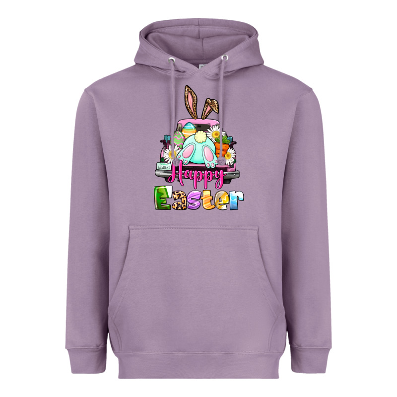Bunny Happy Easter Truck Heavyweight Hoodie by CowGirlArtShop | Teevron