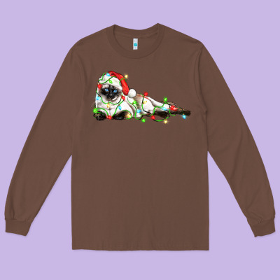 Christmas Siamese Cat Long Sleeve Tee Designed By Lillyallendesigns