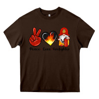 Chocolate Brown peace love firefighter Heavy Core Tee - Artiststas