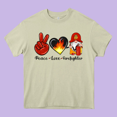 Peace Love Firefighter Heavy Core Tee Designed By Artiststas