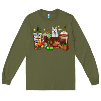 Army Green Christmas coffee cups with White Shepherd Long Sleeve Tee - RanaPortraitStore