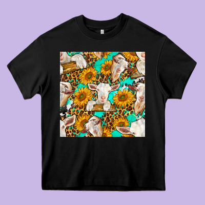 Sunflowers And Goat Western Seamless Pattern Heavy Core Tee Designed By Bundleandbundleshop
