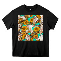 Black sunflowers and goat western seamless pattern Heavy Core Tee - BundleAndBundleShop