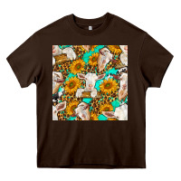 Chocolate Brown sunflowers and goat western seamless pattern Heavy Core Tee - BundleAndBundleShop