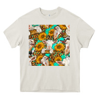 Cream sunflowers and goat western seamless pattern Heavy Core Tee - BundleAndBundleShop