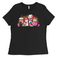 Black pink Christmas winter snowman coffee Ladies Tee - Jasminsmagicworld