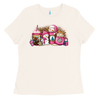 Bone pink Christmas winter snowman coffee Ladies Tee - Jasminsmagicworld