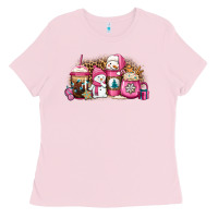 Pink Christmas Winter Snowman Coffee Ladies Tee | Teevron