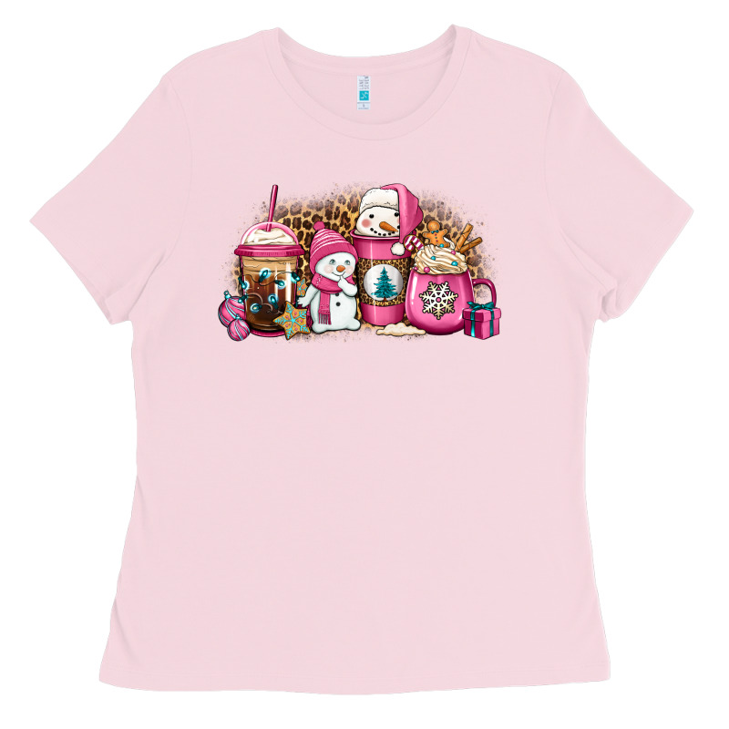 Pink Christmas Winter Snowman Coffee Ladies Tee by Jasminsmagicworld | Teevron