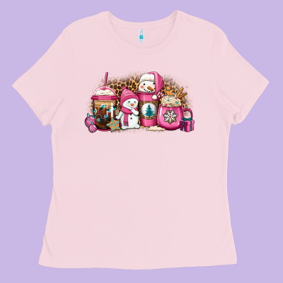 Pink Christmas Winter Snowman Coffee Ladies Tee Designed By Jasminsmagicworld