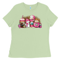 Matcha pink Christmas winter snowman coffee Ladies Tee - Jasminsmagicworld