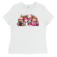 White pink Christmas winter snowman coffee Ladies Tee - Jasminsmagicworld