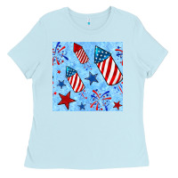 Baby Blue 4th of july firecracker and star seamless  pattern Ladies Tee - BundleAndBundleShop