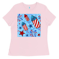 Bubblegum Pink 4th of july firecracker and star seamless  pattern Ladies Tee - BundleAndBundleShop