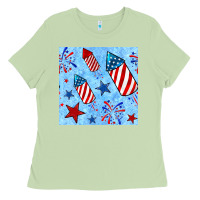 Matcha 4th of july firecracker and star seamless  pattern Ladies Tee - BundleAndBundleShop