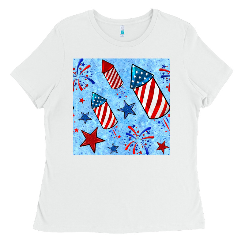 4th Of July Firecracker And Star Seamless  Pattern Ladies Tee by BundleAndBundleShop | Teevron