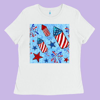 4th Of July Firecracker And Star Seamless  Pattern Ladies Tee Designed By Bundleandbundleshop