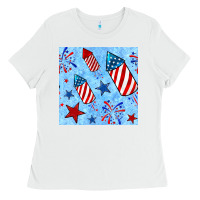 White 4th of july firecracker and star seamless  pattern Ladies Tee - BundleAndBundleShop