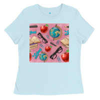 Baby Blue Teacher Seamless Pattern Ladies Tee - BundleAndBundleShop
