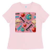 Bubblegum Pink Teacher Seamless Pattern Ladies Tee - BundleAndBundleShop