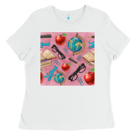 White Teacher Seamless Pattern Ladies Tee - BundleAndBundleShop