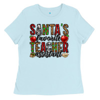 Baby Blue santa's favorite teacher assistant Ladies Tee - Jasminsmagicworld
