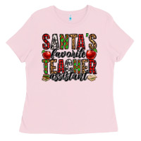 Bubblegum Pink santa's favorite teacher assistant Ladies Tee - Jasminsmagicworld
