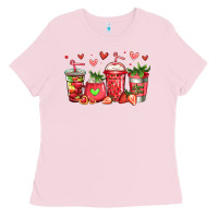 Bubblegum Pink strawberry coffee cups Ladies Tee - Jasminsmagicworld