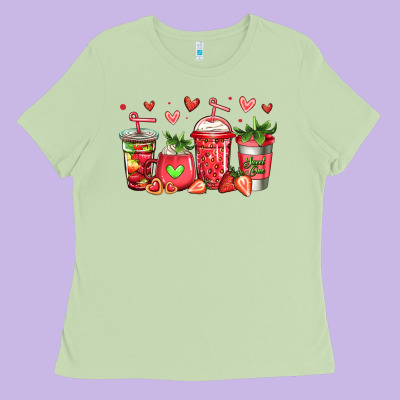 Strawberry Coffee Cups Ladies Tee Designed By Jasminsmagicworld