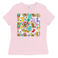 Bubblegum Pink back to school seamless pattern Ladies Tee - BundleAndBundleShop