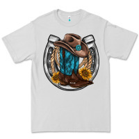 Western Horseshoe Boots Hat Rope Sunflower Premium Tee | Teevron