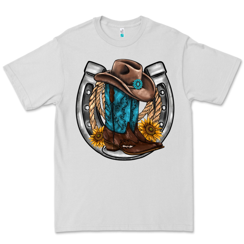 Western Horseshoe Boots Hat Rope Sunflower Premium Tee by AdoDesignShop | Teevron