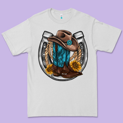 Western Horseshoe Boots Hat Rope Sunflower Premium Tee Designed By Adodesignshop