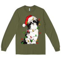 Army Green christmas shih tzu dog Long Sleeve Tee - LillyAllenDesigns