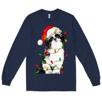 Navy christmas shih tzu dog Long Sleeve Tee - LillyAllenDesigns
