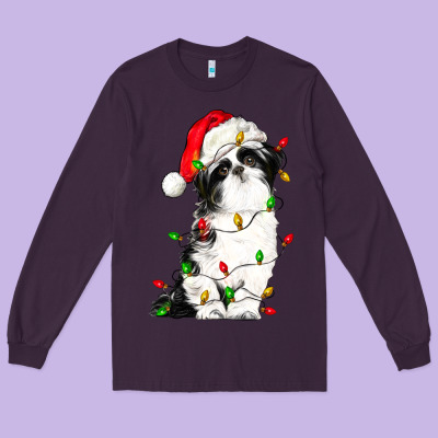 Christmas Shih Tzu Dog Long Sleeve Tee Designed By Lillyallendesigns