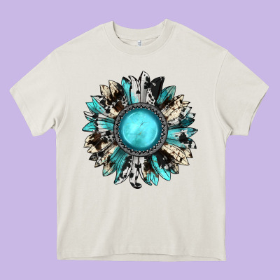 Western Sunflower Gemstone Heavy Core Tee Designed By Jahusdesignshop