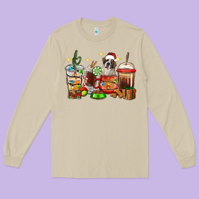 Christmas Coffee Cups With Saint Bernard Long Sleeve Tee Designed By Ranaportraitstore