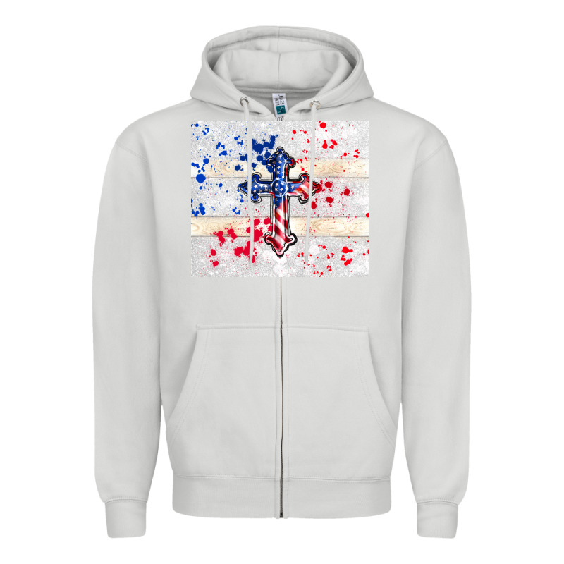 4th Of July Flag Cross Zipper Hoodie by TumblerDesignByShophia | Teevron