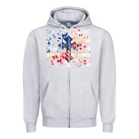 Heather Grey 4th of july flag cross Zipper Hoodie - TumblerDesignByShophia