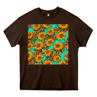 Chocolate Brown sunflowers and leopard western seamless pattern Heavy Core Tee - BundleAndBundleShop